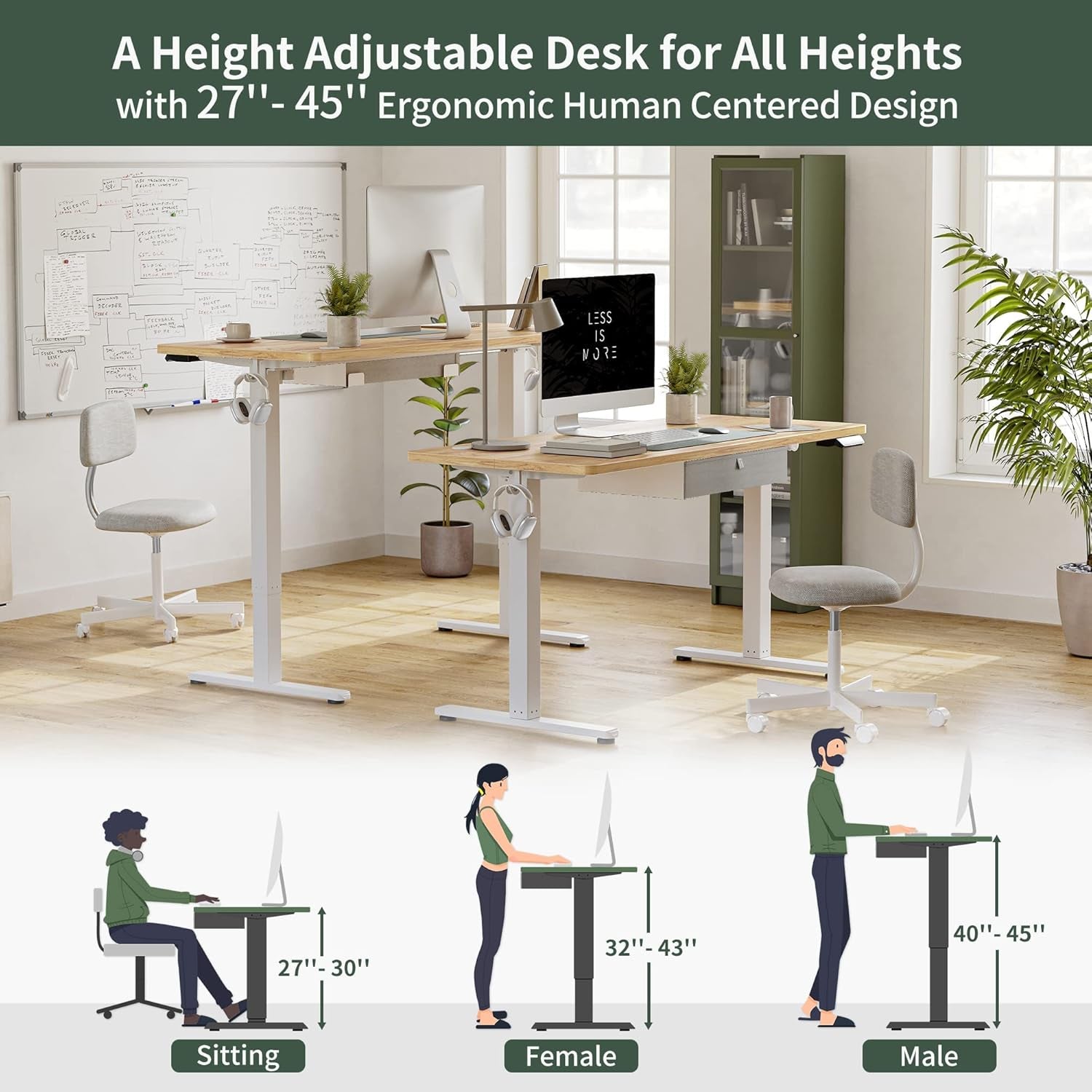 40 X 24 Inches Standing Desk with Drawer, Adjustable Height Electric Stand up Desk with Storage, Sit Stand Home Office Desk, Ergonomic Computer Desk, Light Rustic-2