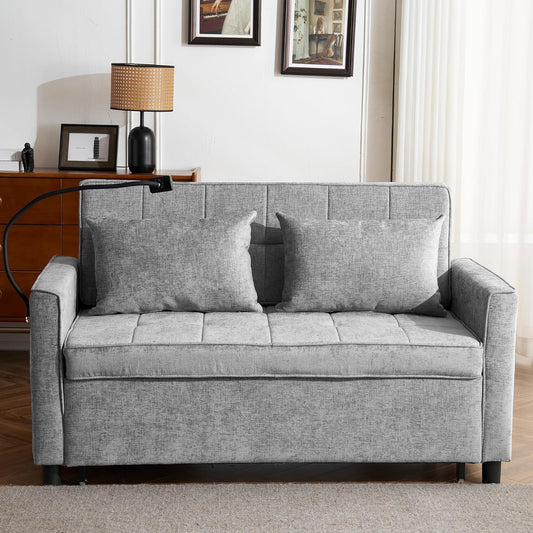 3 in 1 Convertible Sleeper Sofa Bed, Futon Couches for Living Room with USB Ports | Phone Holder| Reversible Backrest | Pull Out Couch |Small Loveseat,Grey-1