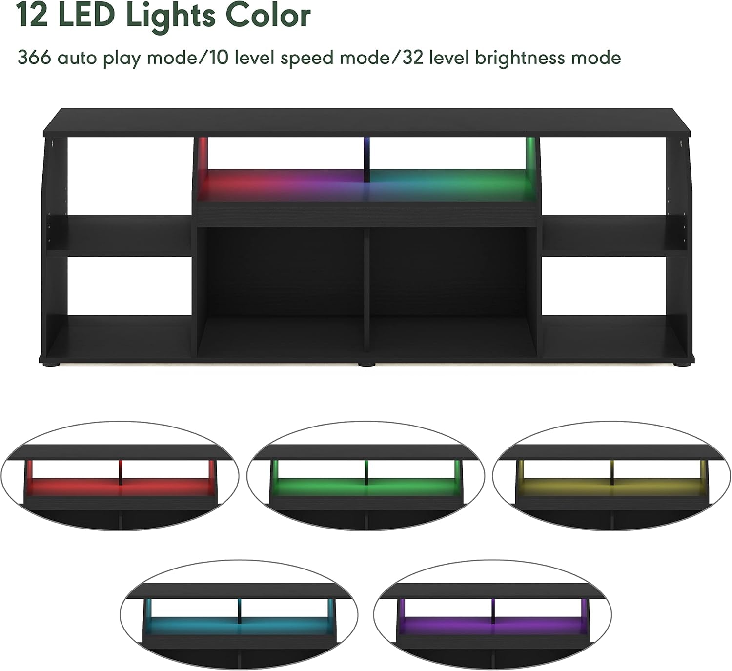 Jaya TV Stand for up to 65 Inch TV, Gaming Enterteinment Center with LED Lights, Living Room Media Console Table, Americano-3