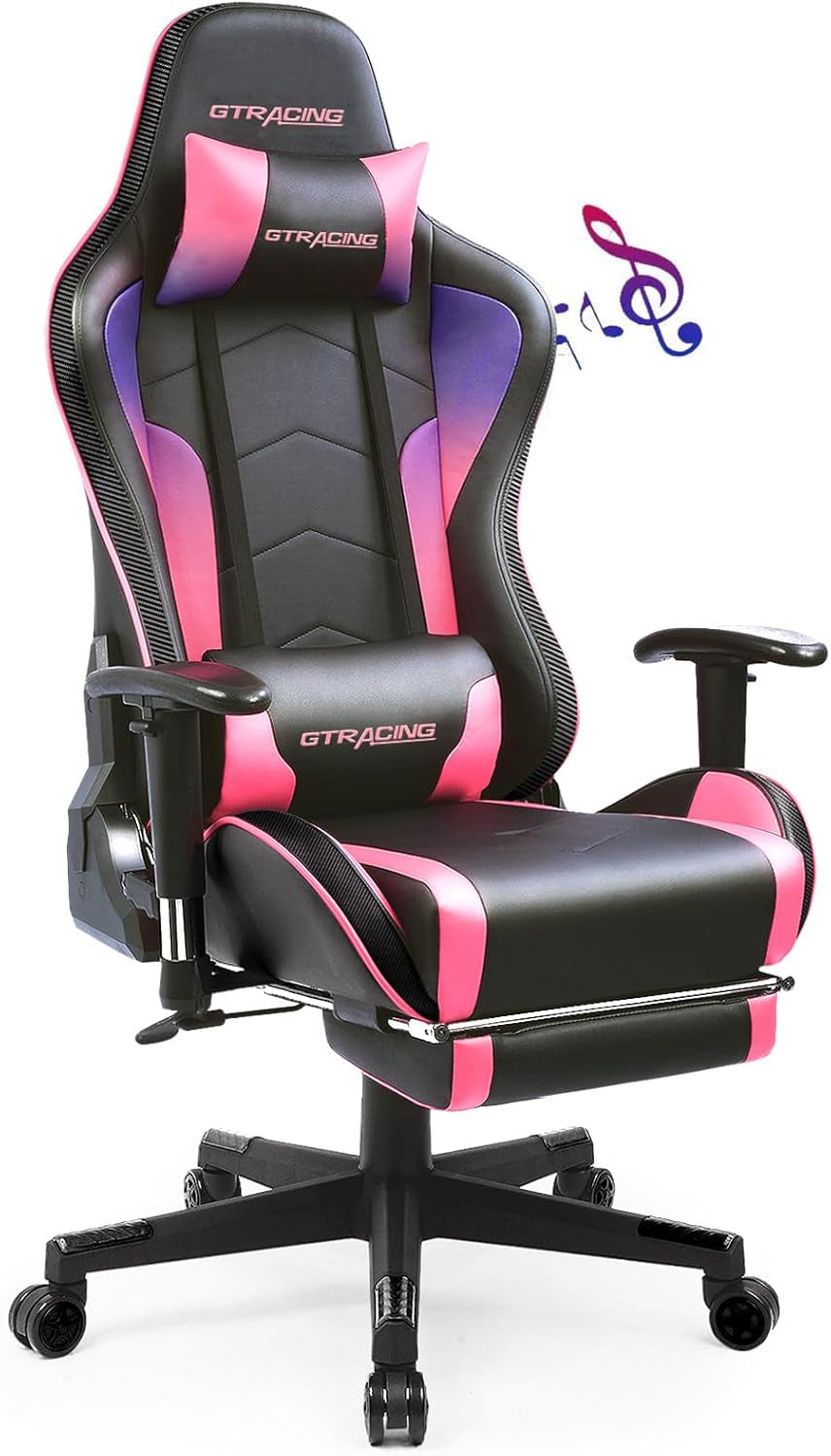 Gaming Chair with Footrest Speakers Video Game Chair Bluetooth Music Heavy Duty Ergonomic Computer Office Desk Chair (Colorful)-0