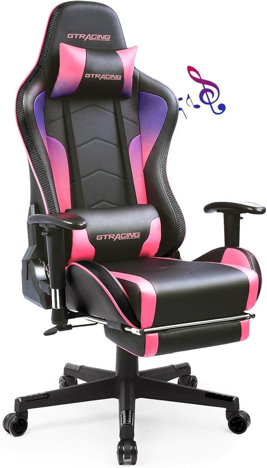 Gaming Chair with Footrest Speakers Video Game Chair Bluetooth Music Heavy Duty Ergonomic Computer Office Desk Chair (Colorful)-0