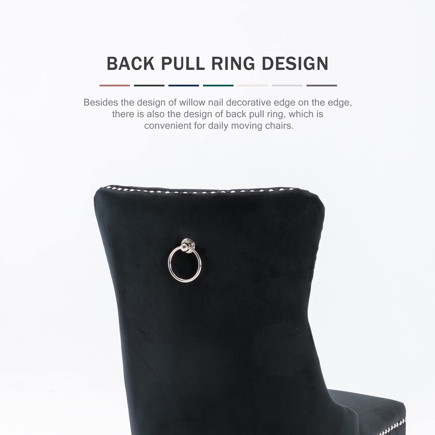 Black Velvet Ring Pull Trimmed Dining Chairs Set of 6-4