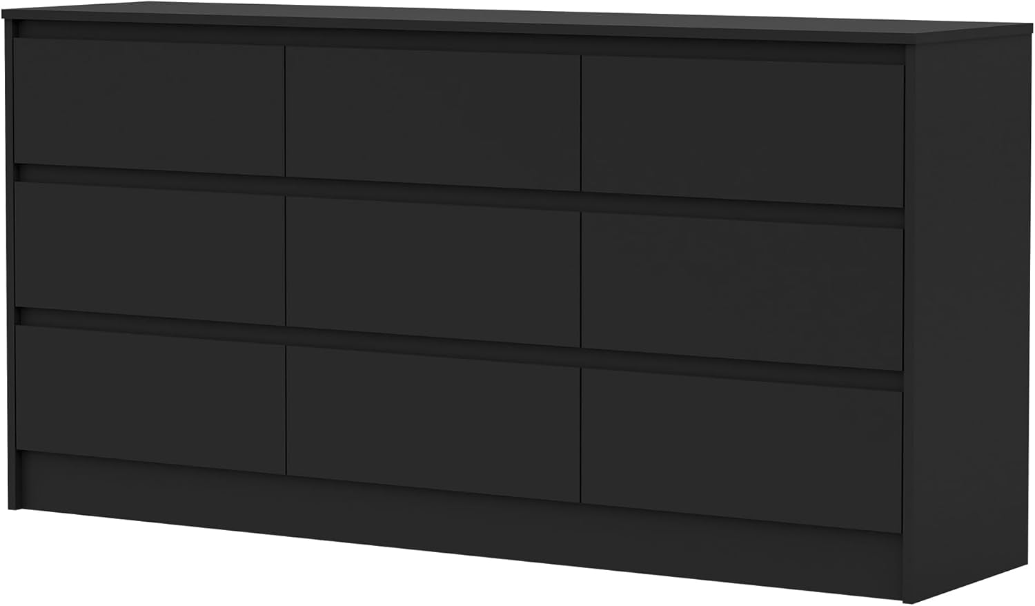 Modern 9 Drawer Wood Dresser for Bedroom, Large Floor Storage Drawer Cabinet Lateral Chest of Drawers Handle Free Organizer for Closet Living Room (Black, 9 Drawer)-0