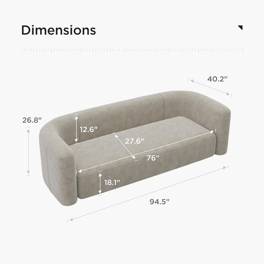 Luxury Modern Tight Curved Back Velvet Sofa, Minimalist Style Comfy Couch for Living Room Apartment, 3 Seater, Cream-1