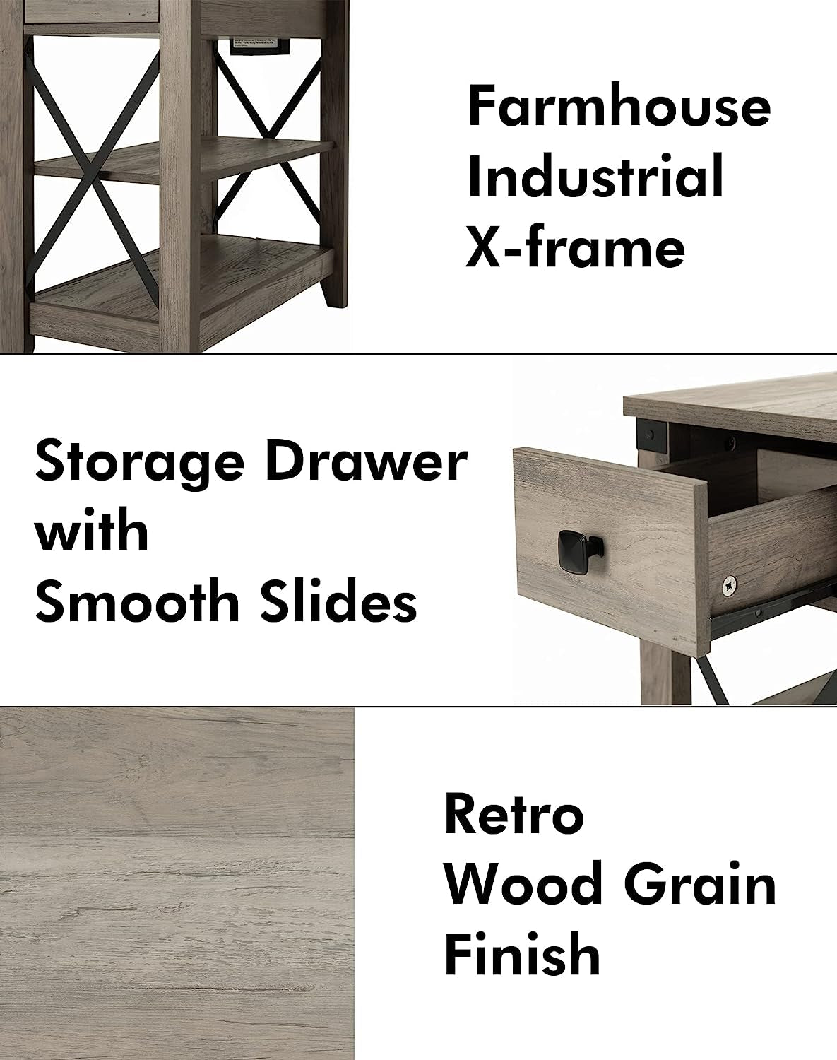 Farmhouse Slim Side Table with Charging Station-1