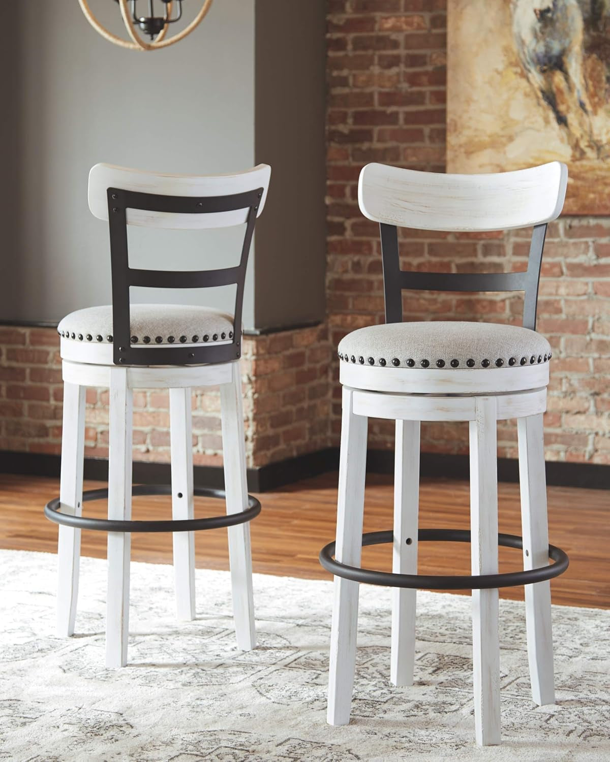 Valebeck 30" Modern Swivel Pub Height Barstool, Whitewash-1