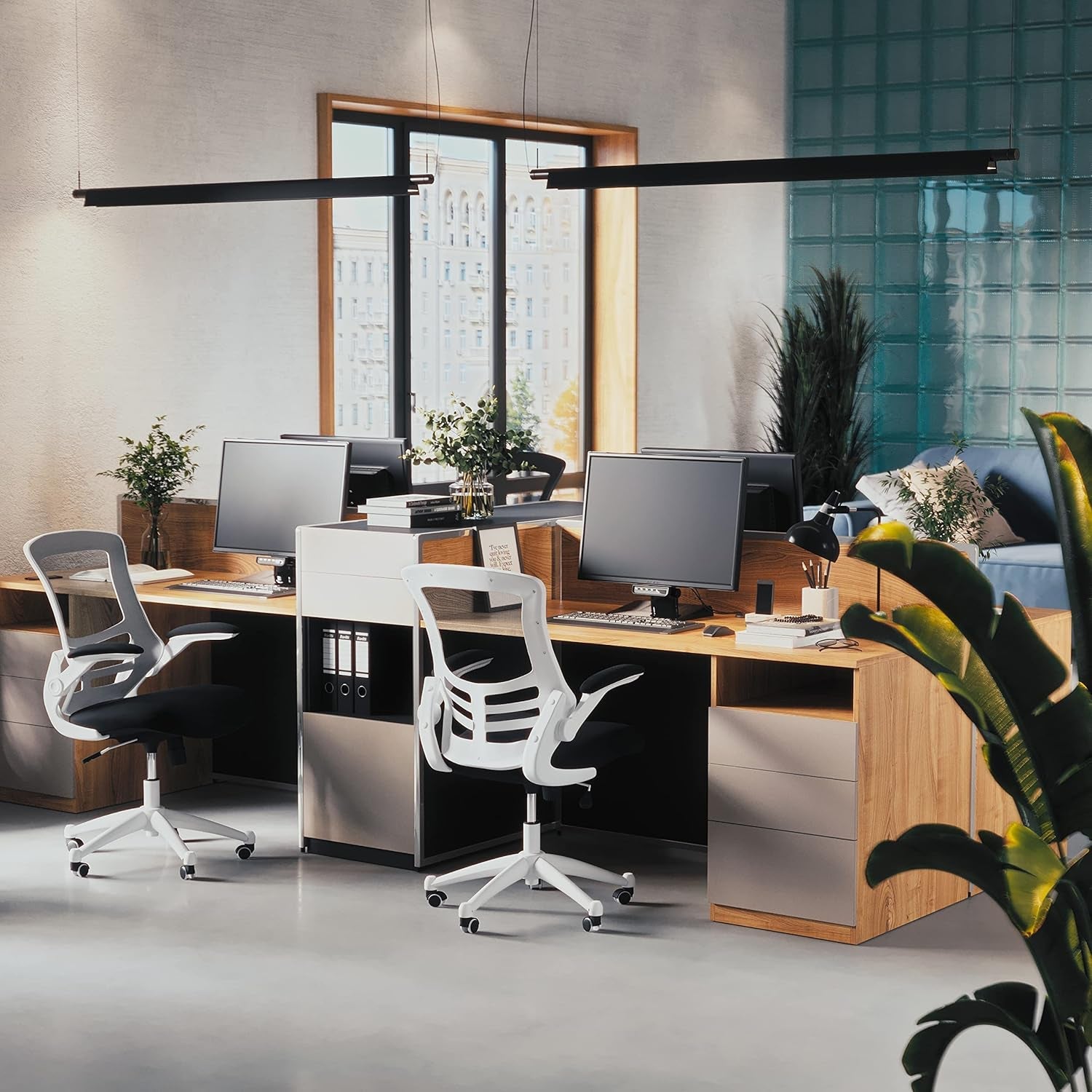 Kelista Office Chair, Ergonomic, Mid-Back, White Frame, Black Mesh with Swivel-4