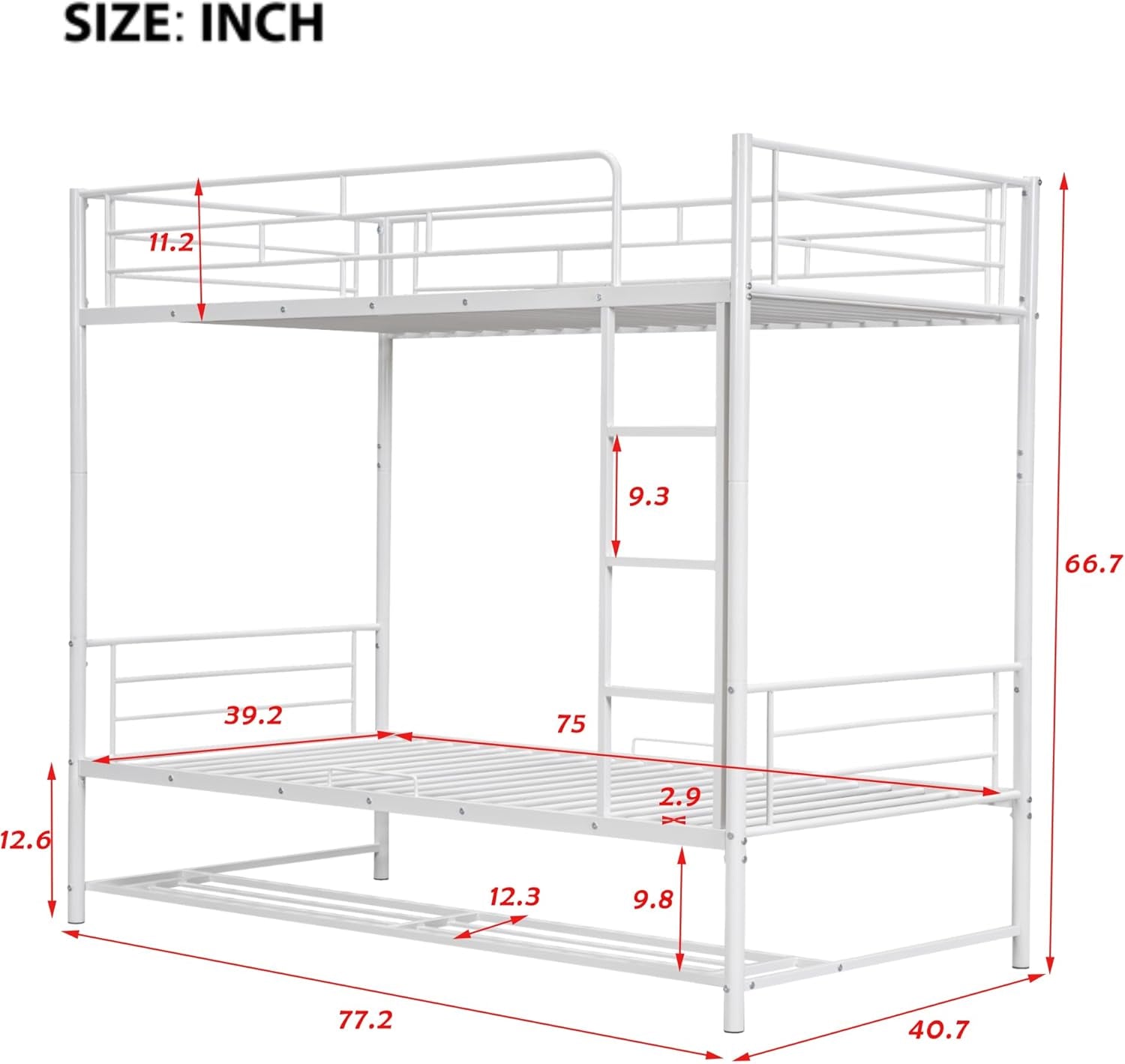 Bunk Bed Twin over Twin,Kids Bunk Bed,Metal Bunk Bed with Shelf and Guardrails,Twin Bunk Beds for Kids, Teens & Adults（White）-1