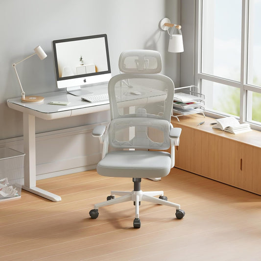 M102C Ergonomic Office Chair, High Back Desk Chair with 3D Armrests, Up&Down Lumbar Support, Swivel Computer Task Chair with Adjustable 2D Headrest, Tilt Function,White-1