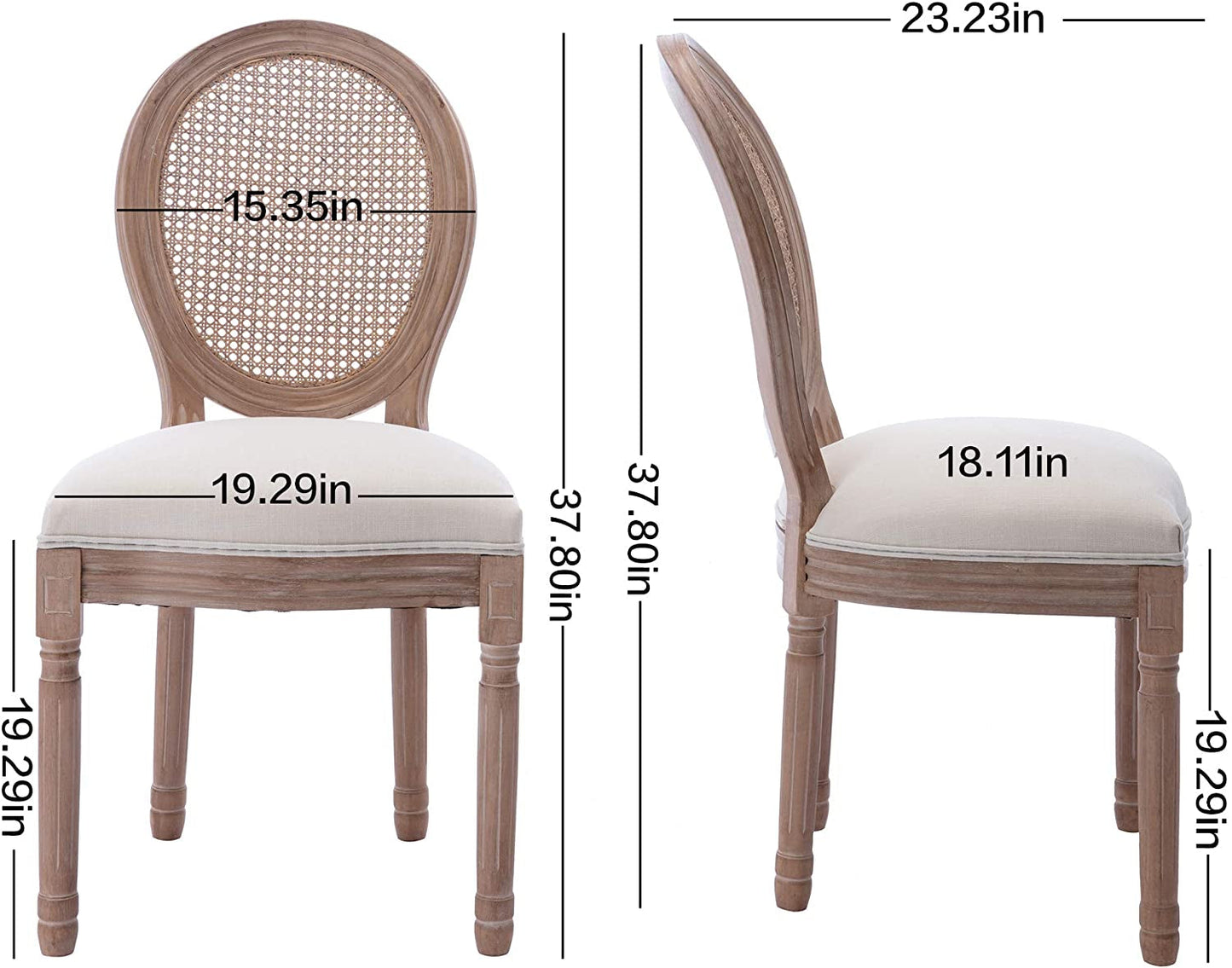 French Country Dining Chairs Set of 4, Farmhouse Fabric Chairs with round Back, Rattan Dining Chair, Oval Side Chairs for Dining Room/Living Room/Kitchen/Restaurant-2