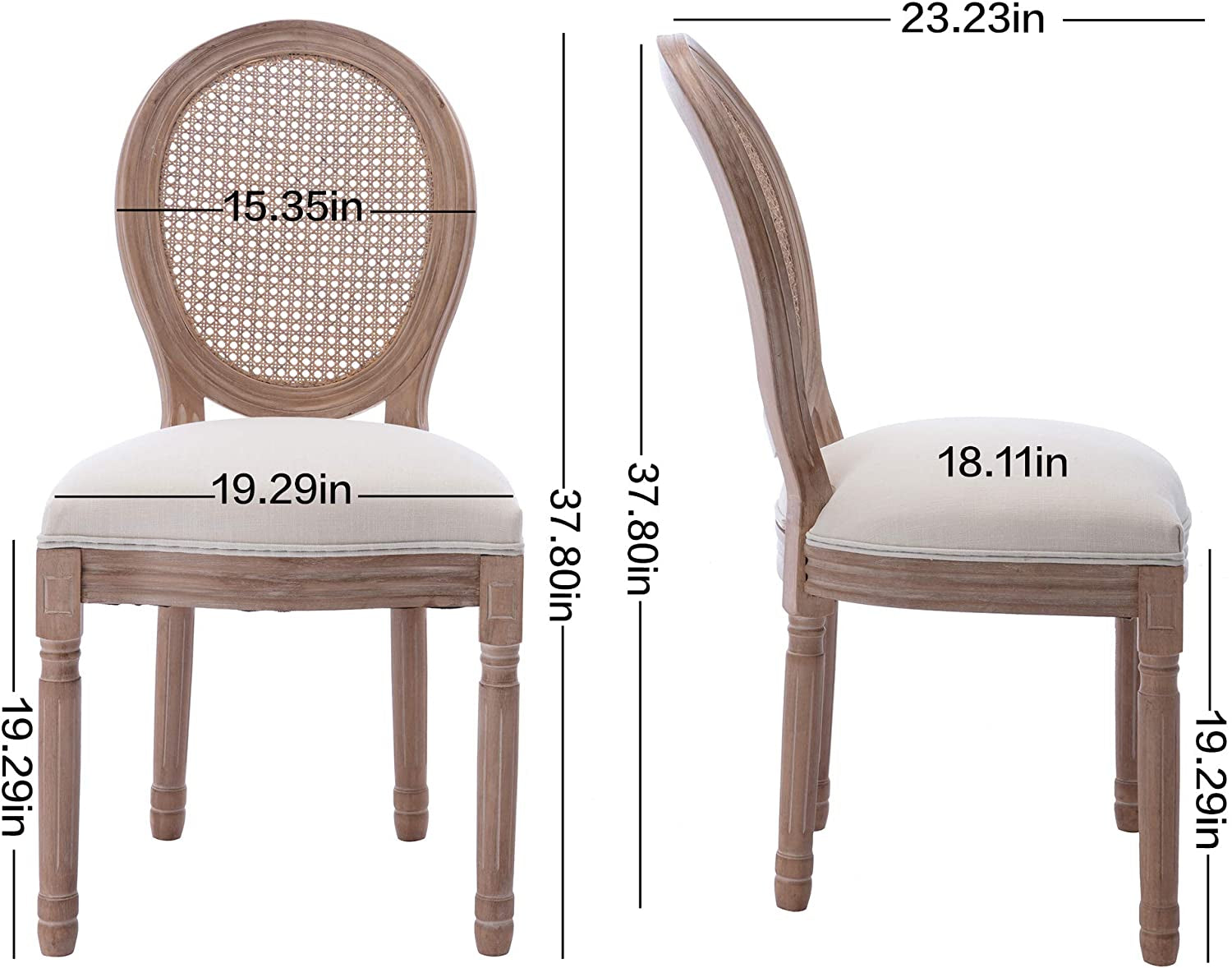 French Country Dining Chairs Set of 4, Farmhouse Fabric Chairs with round Back, Rattan Dining Chair, Oval Side Chairs for Dining Room/Living Room/Kitchen/Restaurant-2