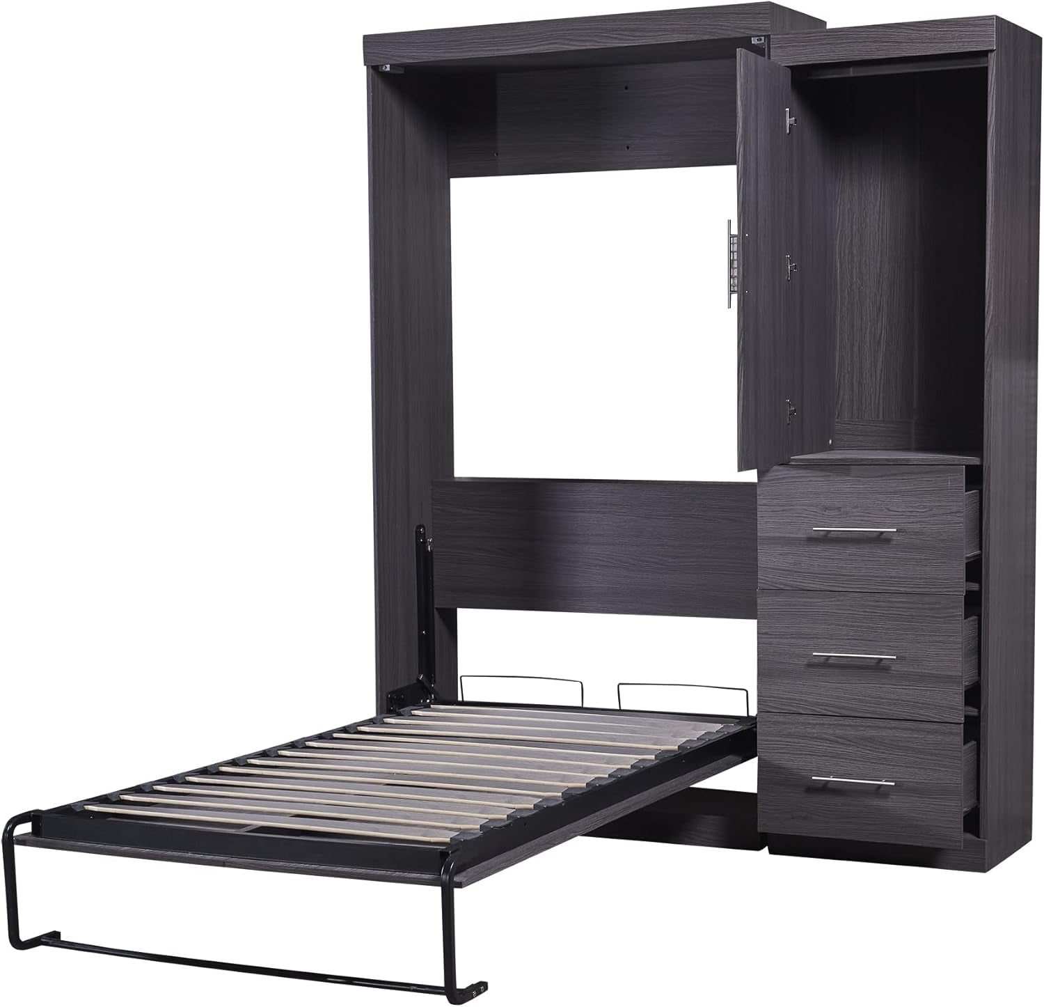 Twin Size Wood Murphy Bed with Storage for Small Spaces-2