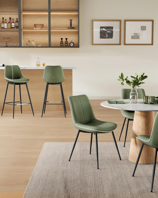 Green Leather Bar Stools with Back (Set 2)-0