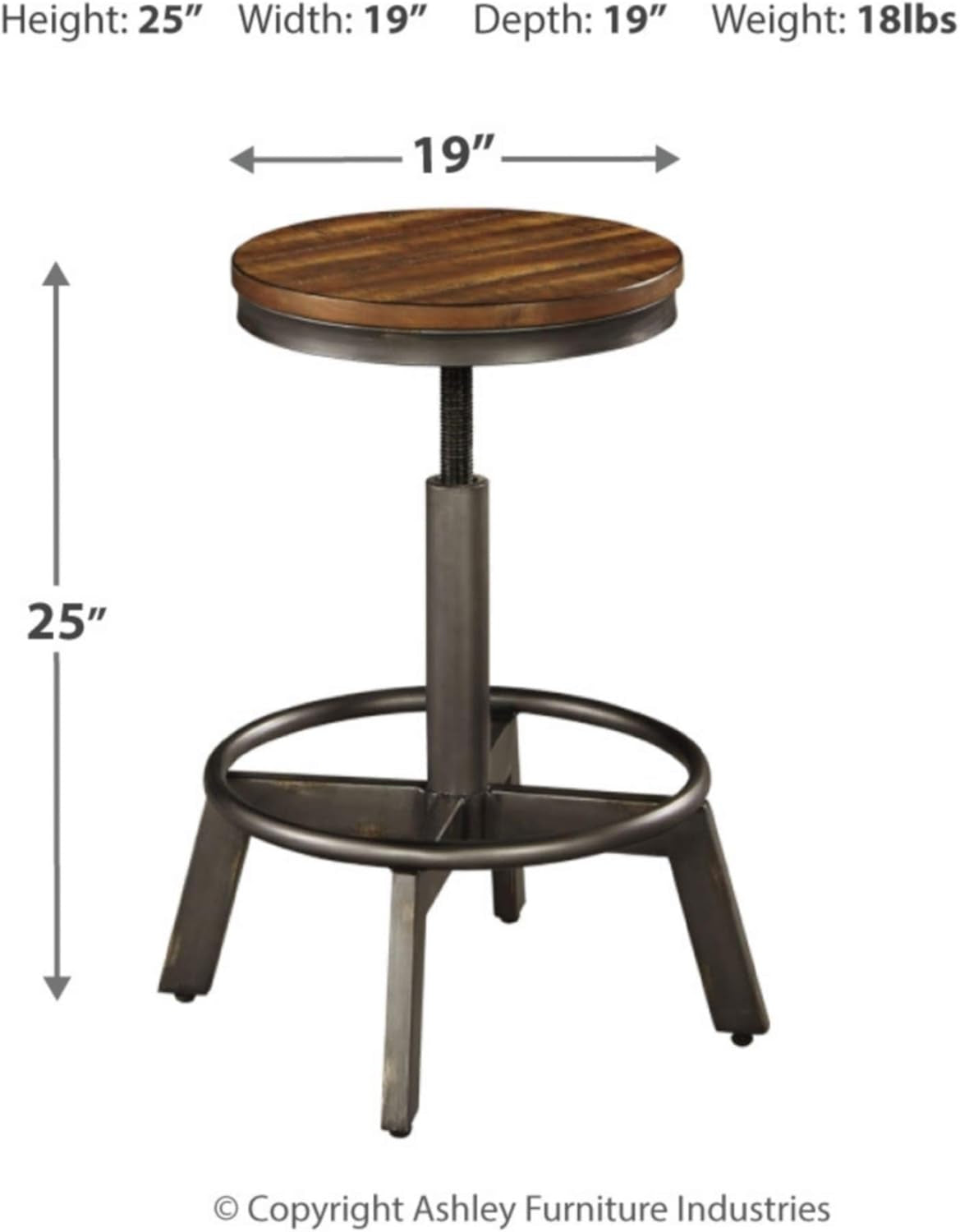 Torjin Industrial 24" Adjustable Height Barstool, 2 Count, Brown-4
