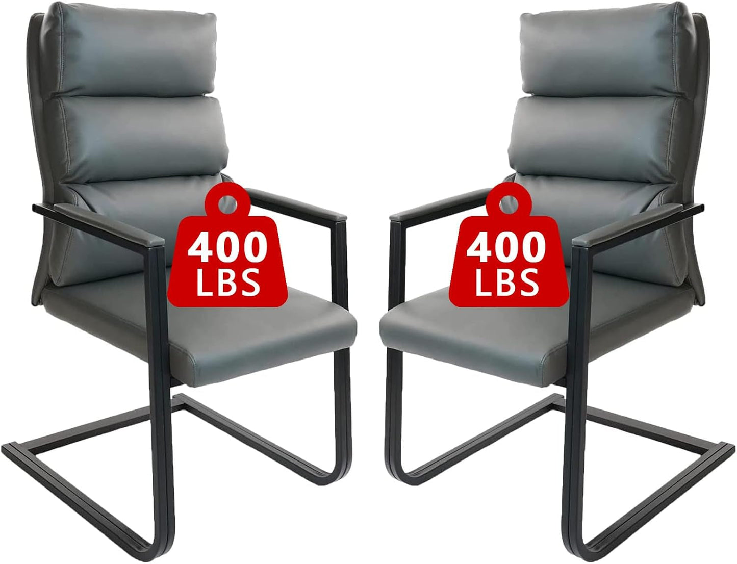 Gray Leather Guest Chairs, Big & Tall, Sled Base, 2-Pack-1