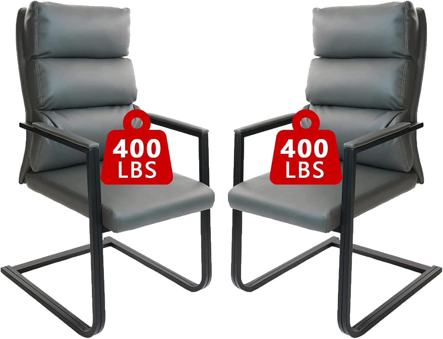 Gray Leather Guest Chairs, Big & Tall, Sled Base, 2-Pack-1