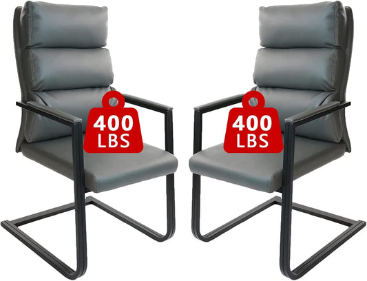 Gray Leather Guest Chairs, Big & Tall, Sled Base, 2-Pack-1