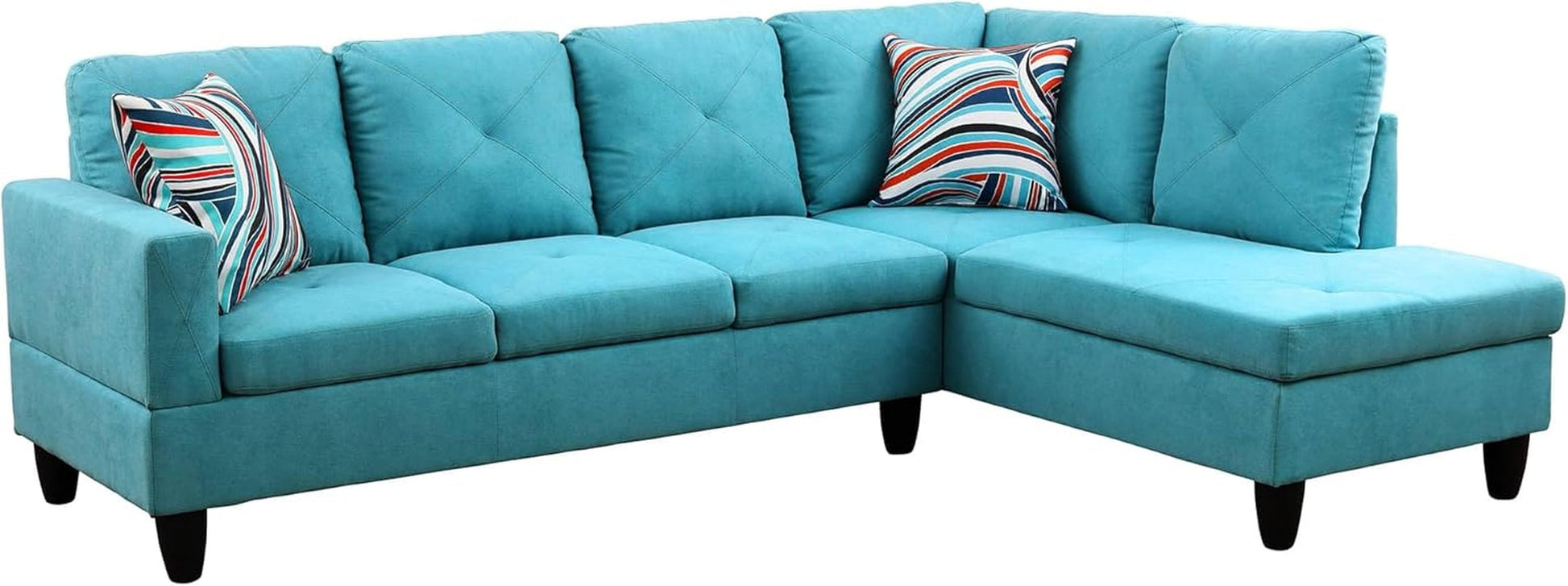 L Shaped Sectional Couches, Modern Convertible Lounge Sofa with Ottoman Storage, Comfy Modular Sectional Sofa for Living Room Furniture Sets, Small Spaces, Bedroom, Blue-4