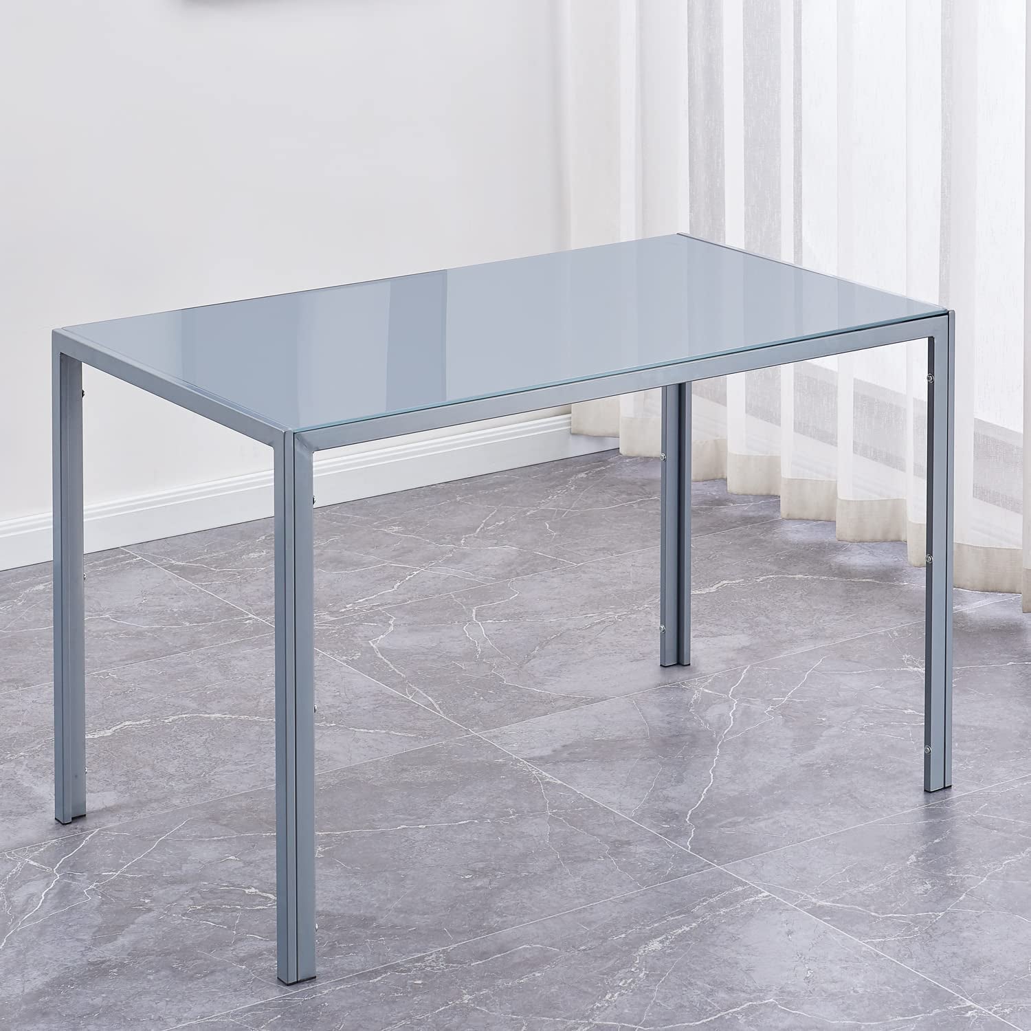 Gray Rectangular Glass Dining Table, 6-Person-0