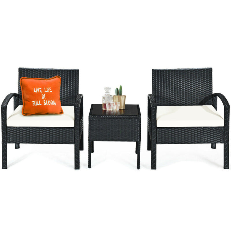 3 Pieces Outdoor Rattan Patio Conversation Set with Seat Cushions-2