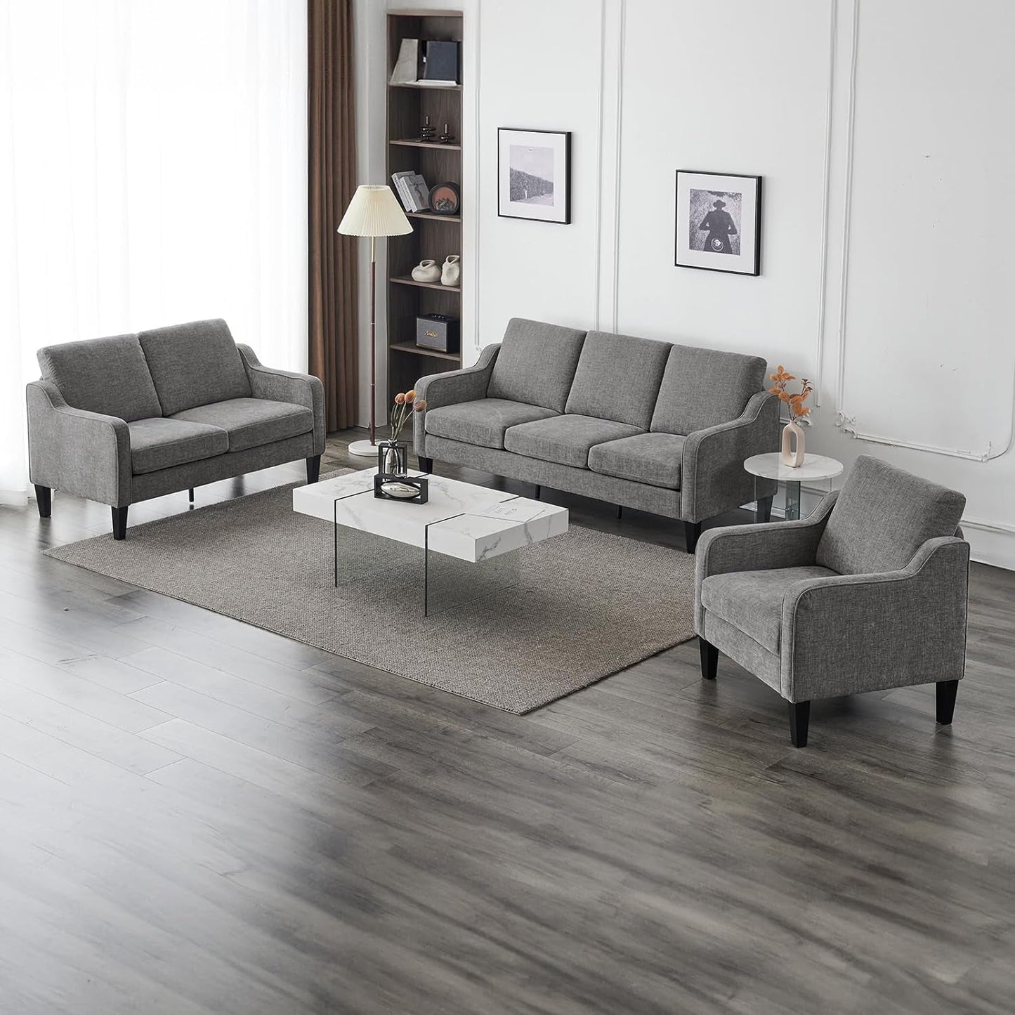 Loveseat Sofa Set for Living Room, Mid-Century Modern Couch and Love Seat Set,53" Loveseat+71" Small Couch for Bedroom Sofa Furniture for Small Spaces Apartment (Light Grey)-2