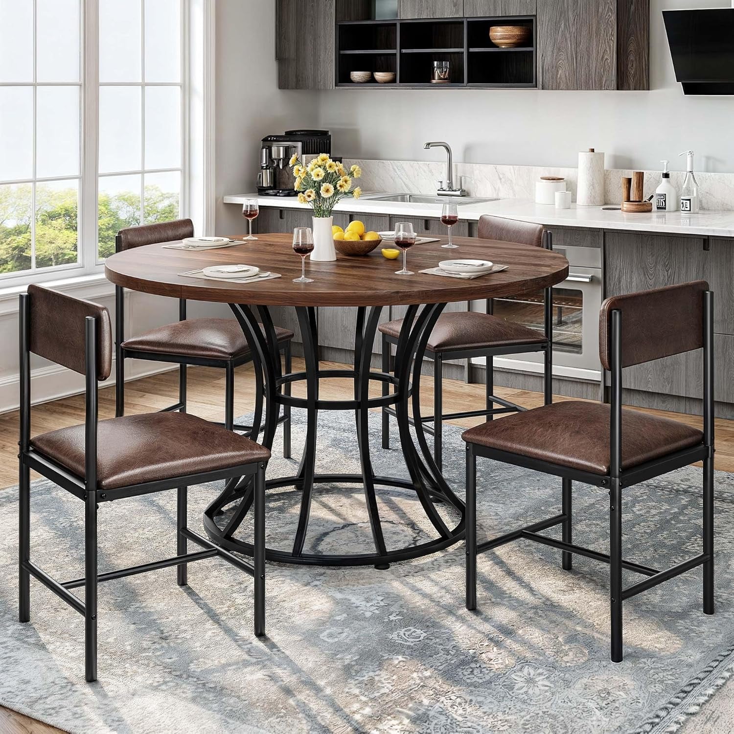 Dining Room Chairs Set of 4 Brown Upholstered Dining Chairs Modern Kitchen Chairs Faux Leather Restaurant Chairs with Metal Legs for Living Room Kitchen and Dining Room, 4 Pack-1