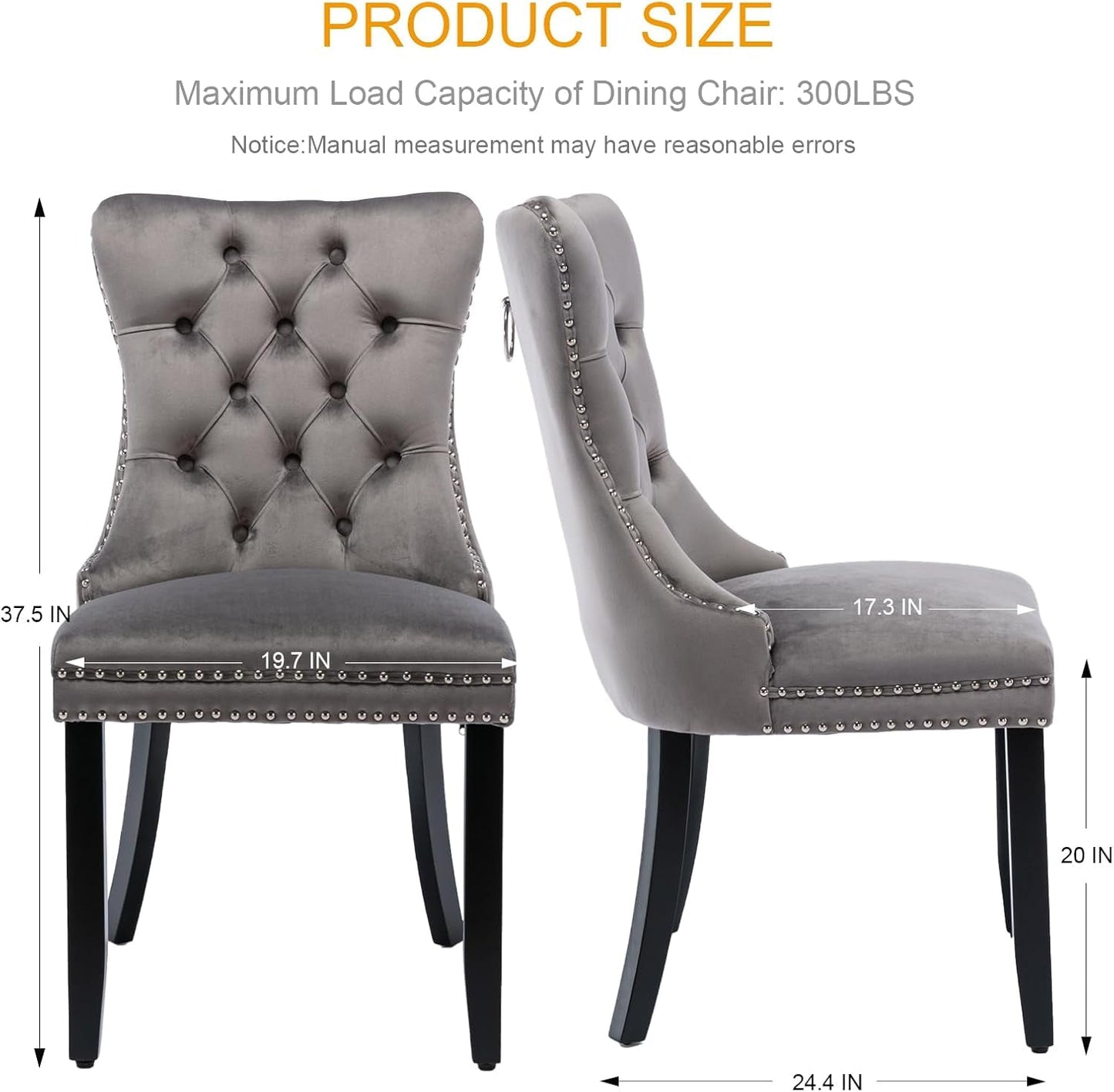 Grey Velvet Dining Chairs Set of 4, Tufted Upholstered Dining Room Chairs with Back Ring Pull, Nailhead Trim and Solid Wood Legs, Modern Dining Chair for Dining Room, Kitchen(Grey)-2