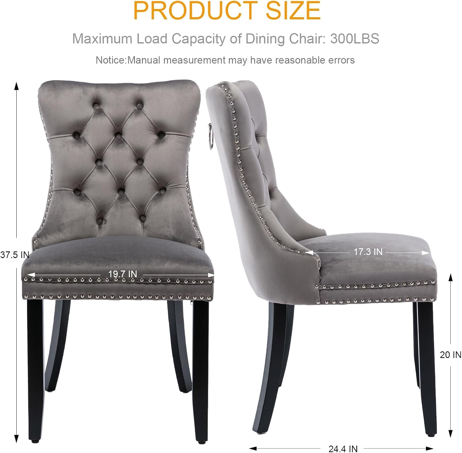 Grey Velvet Dining Chairs Set of 4, Tufted Upholstered Dining Room Chairs with Back Ring Pull, Nailhead Trim and Solid Wood Legs, Modern Dining Chair for Dining Room, Kitchen(Grey)-2