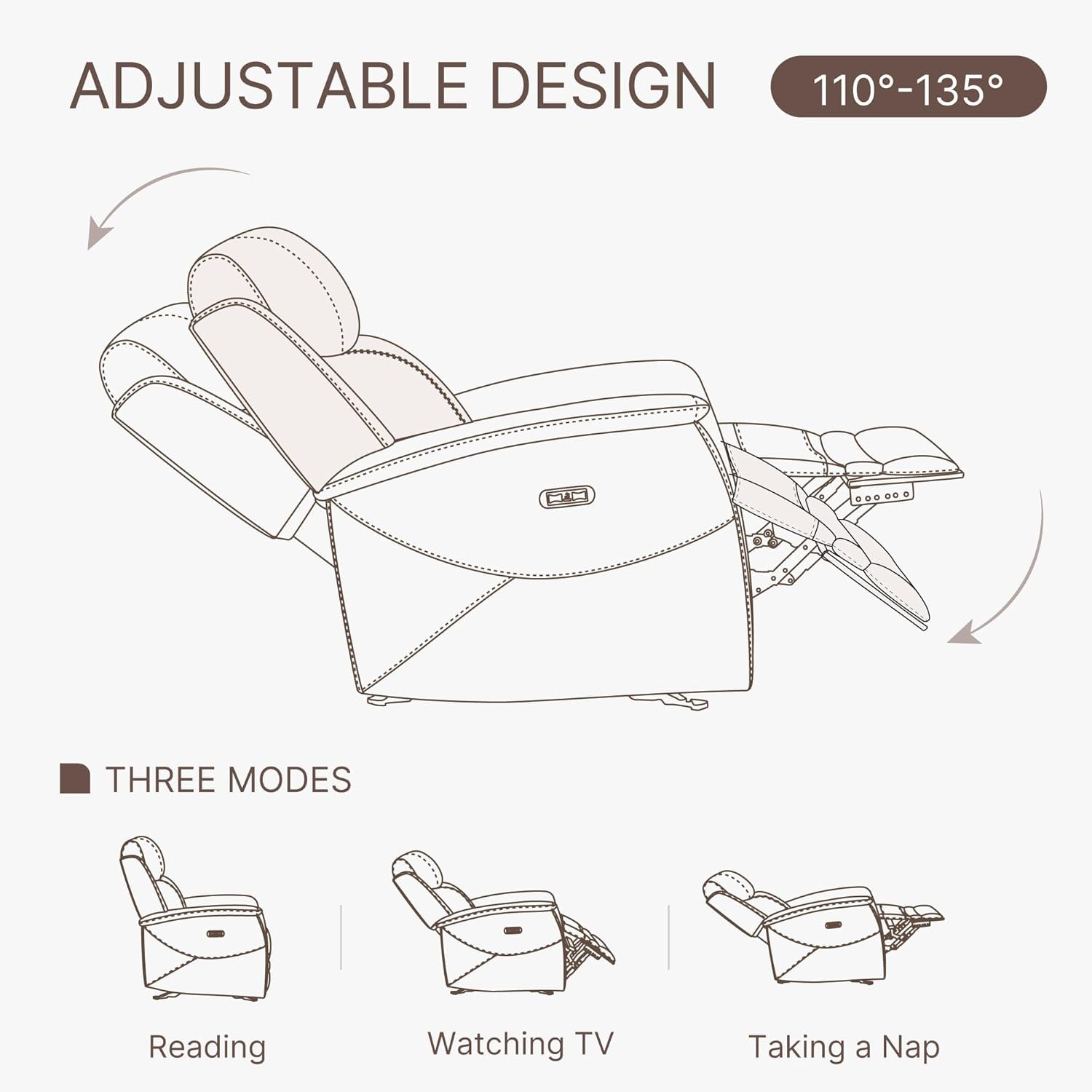 Leather Recliner Chair Faux Power Reclining Sofa Lazy Boy Electric Glider Rocking Function with Armrest USB & Type-C Ports for Living Room Bedroom Home Theater Seating-2