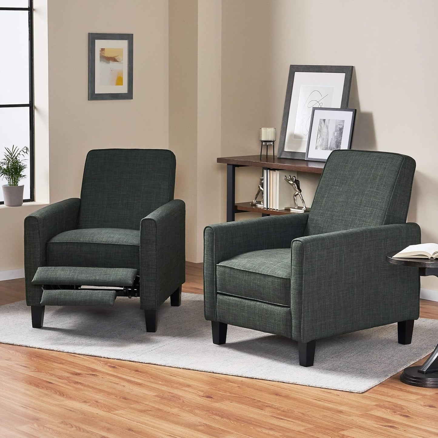 Emmie Fabric Recliner (Set of 2), Moss Gray, Dark Brown-1