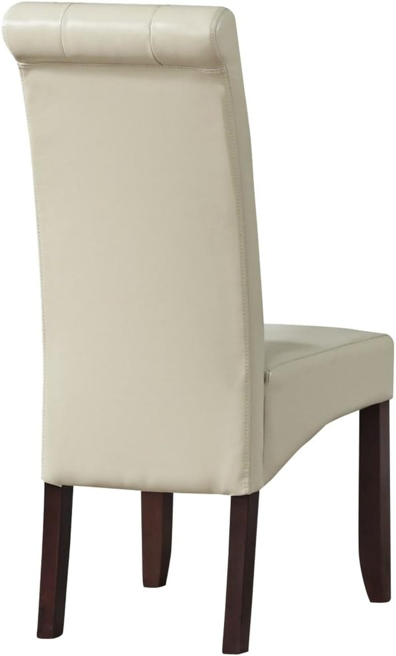 Cosmopolitan Parson Dining Chair (Set of 2), Satin Cream Faux Leather and SOLID WOOD, Square, Upholstered, for the Dining Room, Contemporary Modern-1