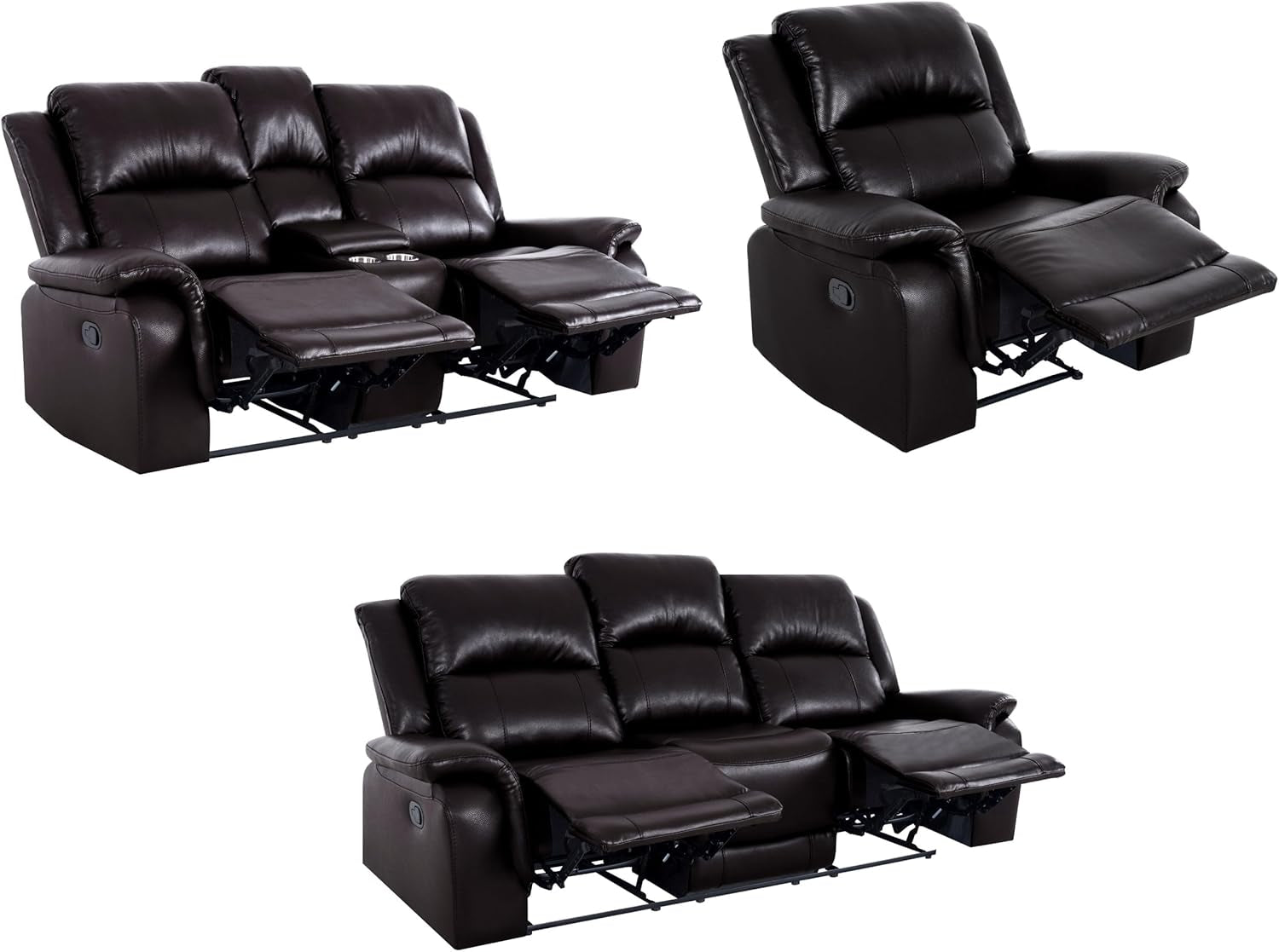 Katie Leather Recliner Sofa Set, Manual Recliner Sofa Couch - Living Room Furniture Set, Leather Reclining Sofa Recliner Couch for Office Home, Living Room Sofa Recliners, Air Leather, Espresso-4