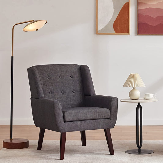 Grey Button Tufted Accent Chair for Comfortable Living-0