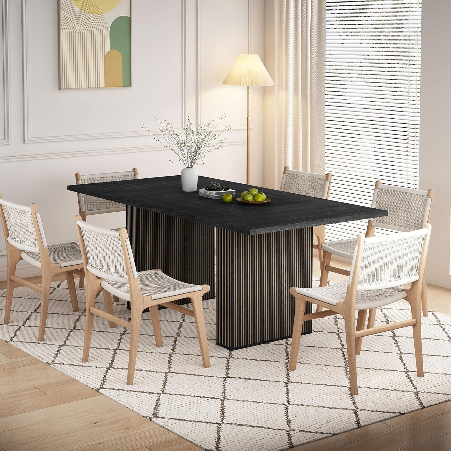 78 Inch Dining Table for 6 8 10, Modern Farmhouse Rectangular Kitchen Table, Dining Room Long Tables with Wood Strip Base for Kitchen Living Room (Black)-3