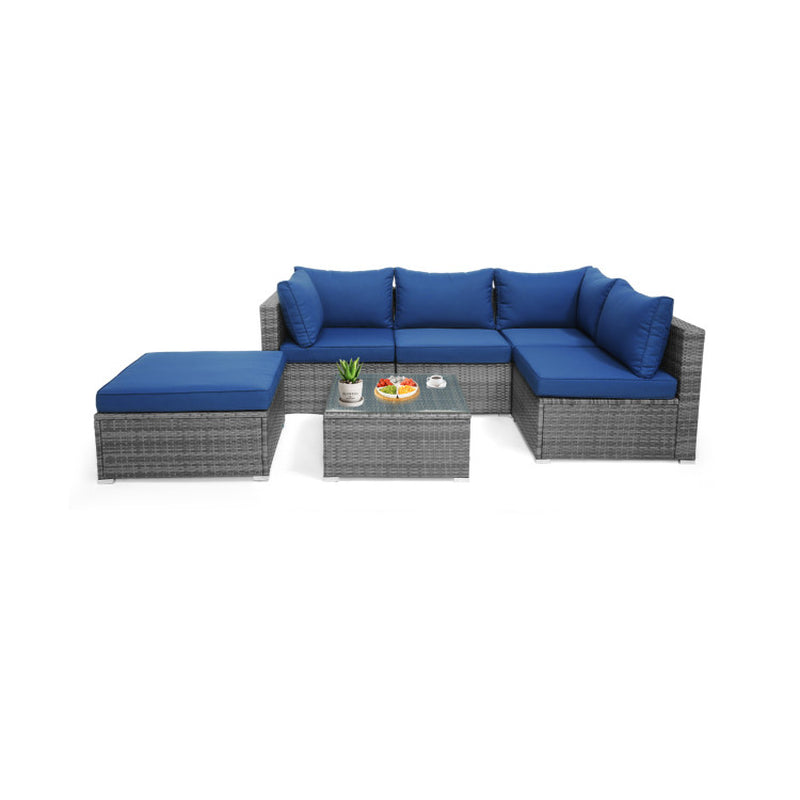6 Pieces Outdoor Rattan Sofa Set with Seat and Back Cushions-5