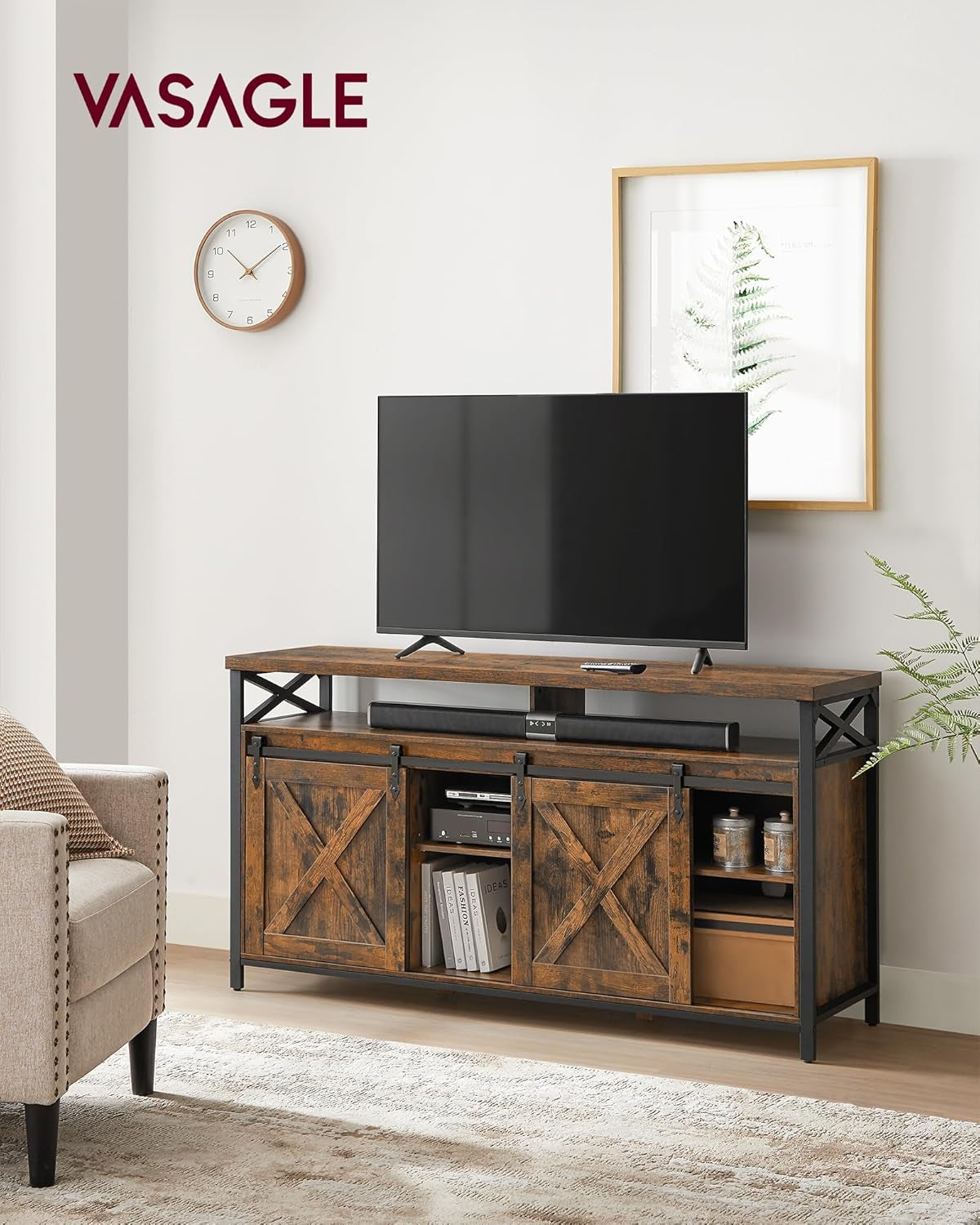 TV Stand for 65 Inch TV, Entertainment Center, TV Table and Console, TV Cabinet with Adjustable Shelves, Industrial Design, Rustic Brown and Black ULTV071B01-1