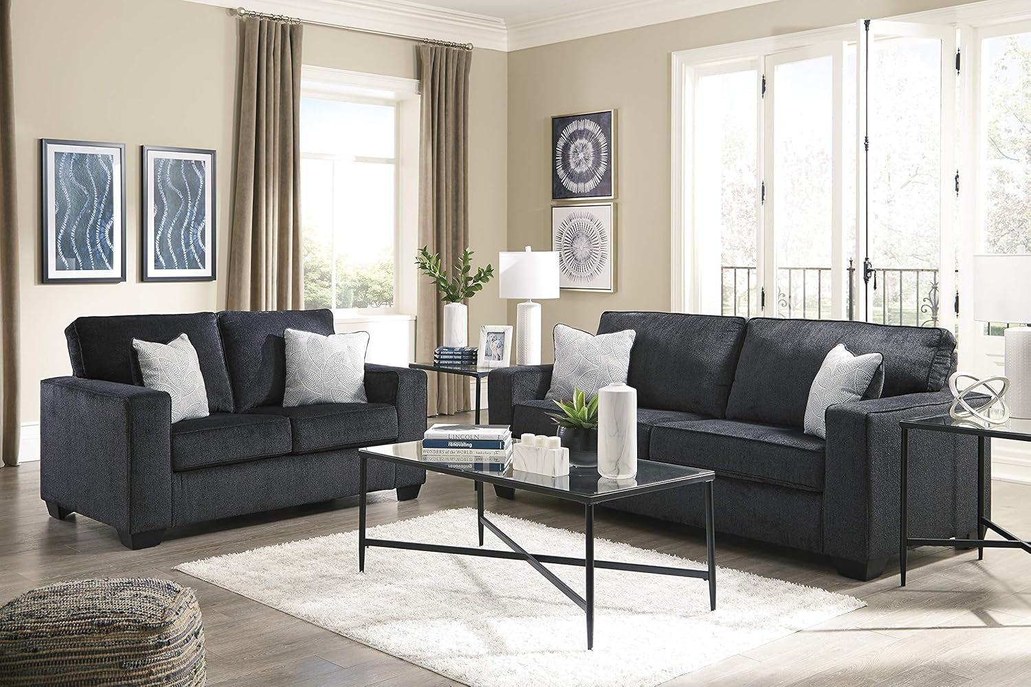 Dark Gray Modern Loveseat with 2 Accent Pillows-0