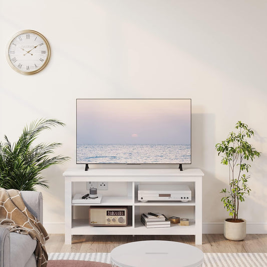 43" White Mid Century TV Stand with Shelves-0