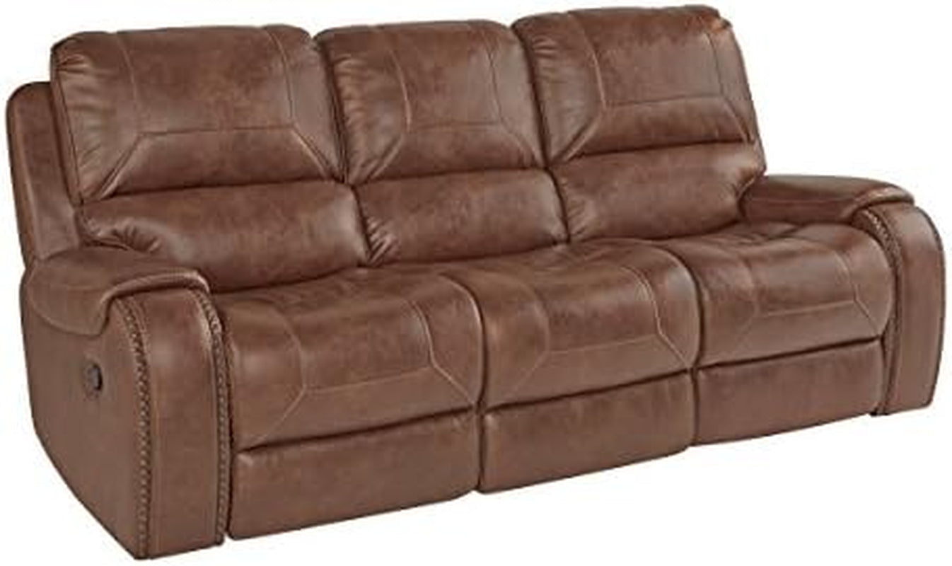 Achern Leather Air Nail Head Manual Reclining Sofa with Storage Console, Brown-1