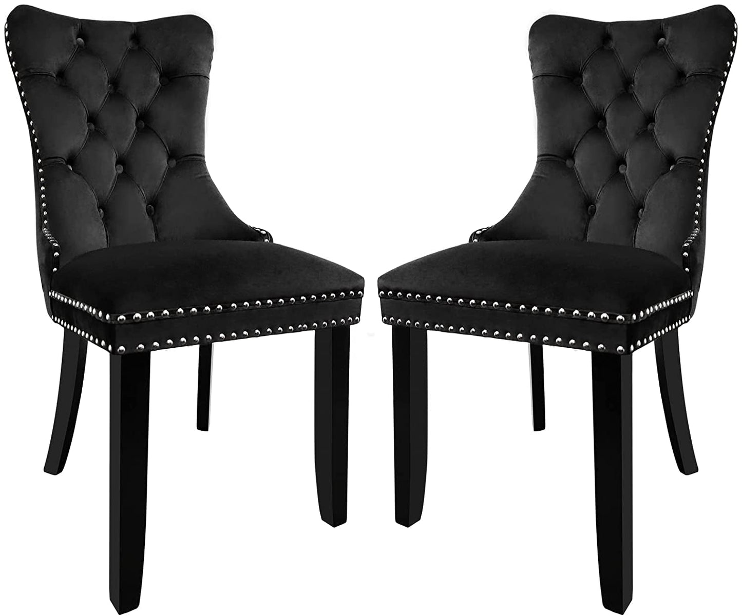 Solid Wood Dining Chairs with Nailhead Back (Set of 2, Black)-1