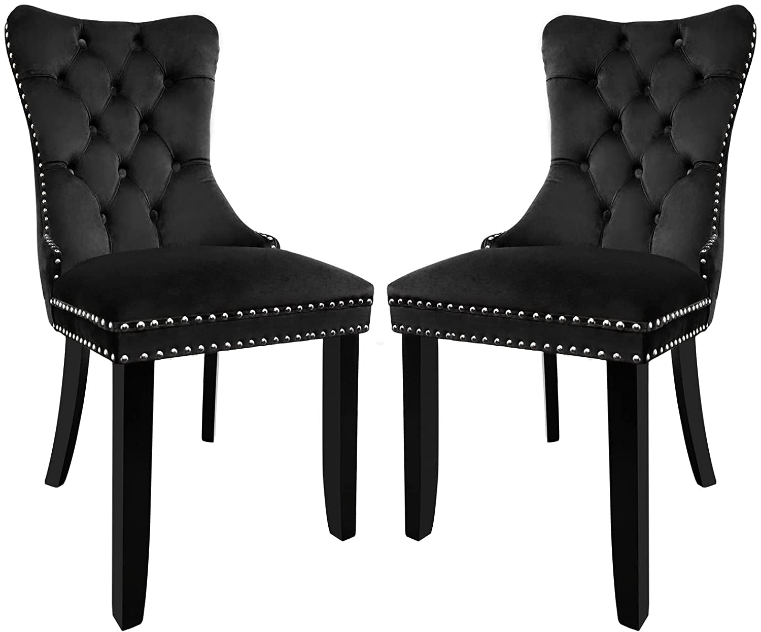 Solid Wood Dining Chairs with Nailhead Back (Set of 2, Black)-1