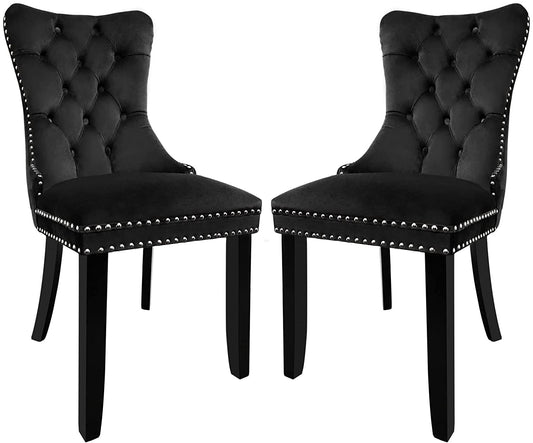 Solid Wood Dining Chairs with Nailhead Back (Set of 2, Black)-1