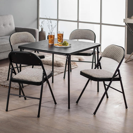 4 Pack Padded Folding Chairs, Cushioned Metal Fabric Foldable Chair, Black-1