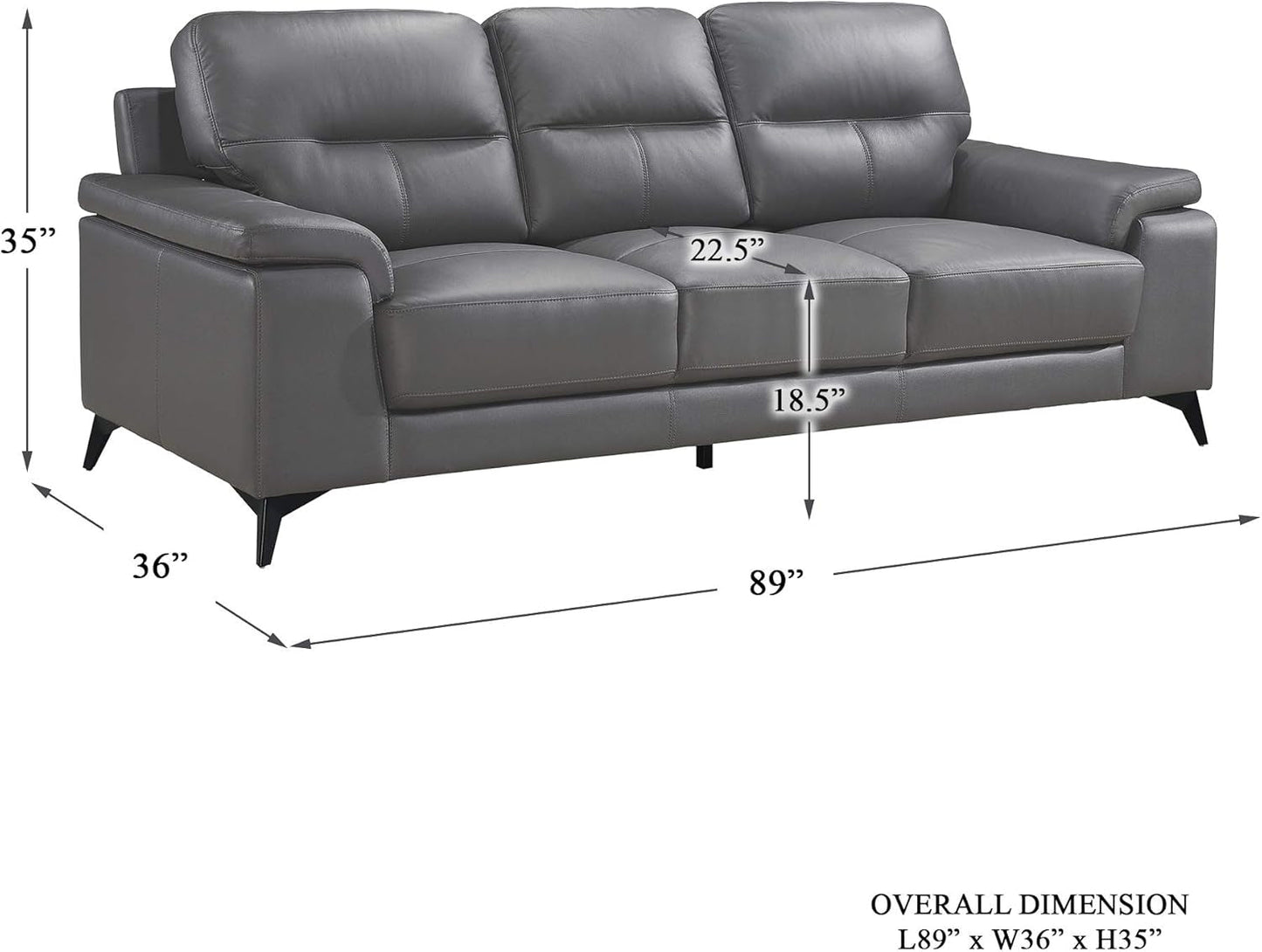 3-Piece Leather Sofa Set, Dark Gray-3