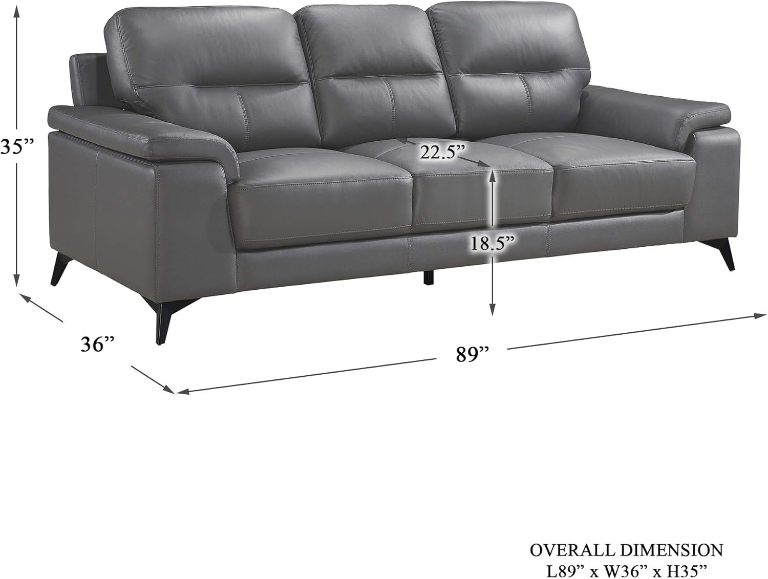 3-Piece Leather Sofa Set, Dark Gray-3