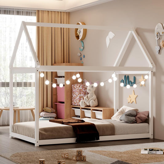 Twin House Bed with Roof Canopy, Montessori-1