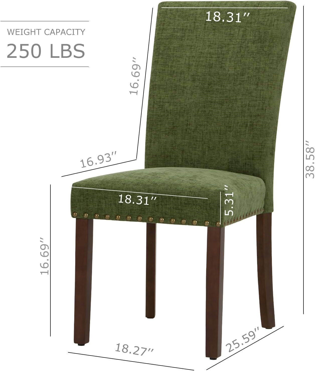 Upholstered Parsons Dining Chairs Set of 4, Fabric Dining Room Kitchen Side Chair with Nailhead Trim and Wood Legs - Green-2