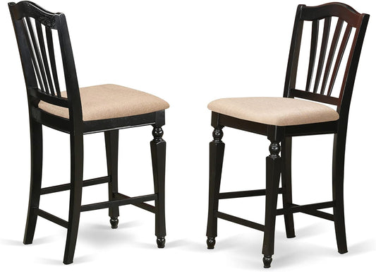 CHS-BLK-C Café Counter Height Kitchen Chairs - Linen Fabric Upholstered Solid Wood Chairs, Set of 2, Black-0