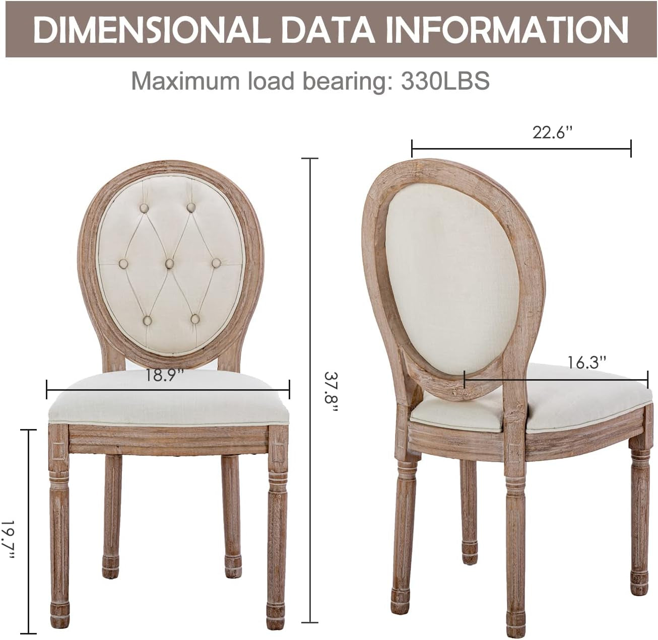 French Country Dining Chairs Set of 4, Vintage Louis Chairs with Curved Backrest and Beautifully Carved Solid Wood Frame, Farmhouse Dining Chairs for Living Room, Kitchen, Restaurant-2