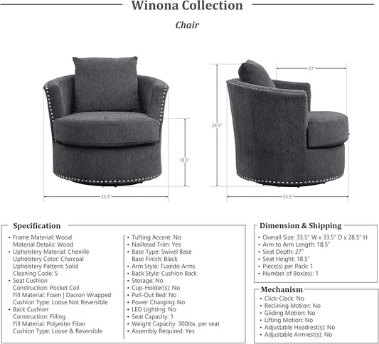 Living Room Furniture Set, Modern Couches for Living Room, Chenille Upholstered Couch Set, Including Sofa, Loveseat and Lounge Chair with Solid Wood Frame, 3-Piece Set, Charcoal-1